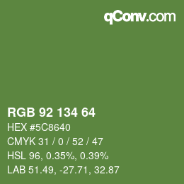 Color code: RGB 92 134 64 | qconv.com