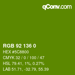Color code: RGB 92 136 0 | qconv.com