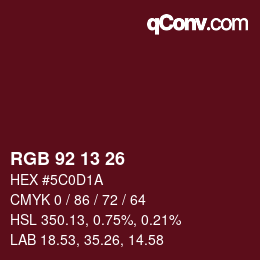 Color code: RGB 92 13 26 | qconv.com