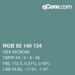 颜色代码: RGB 92 140 134 | qconv.com