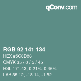 Color code: RGB 92 141 134 | qconv.com