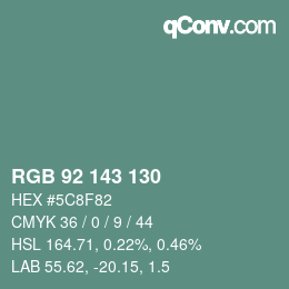 Color code: RGB 92 143 130 | qconv.com