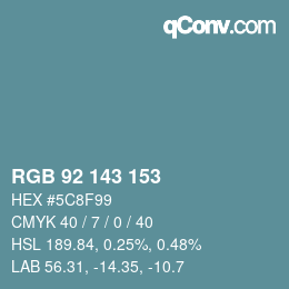 颜色代码: RGB 92 143 153 | qconv.com