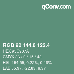 カラーコード: RGB 92 144.8 122.4 | qconv.com