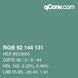 Color code: RGB 92 144 131 | qconv.com