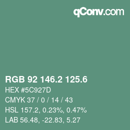 カラーコード: RGB 92 146.2 125.6 | qconv.com