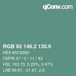 カラーコード: RGB 92 146.2 130.6 | qconv.com