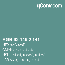 カラーコード: RGB 92 146.2 141 | qconv.com