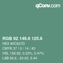 カラーコード: RGB 92 146.6 125.6 | qconv.com