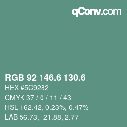 カラーコード: RGB 92 146.6 130.6 | qconv.com