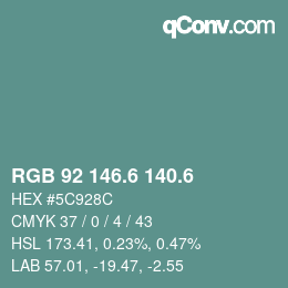 カラーコード: RGB 92 146.6 140.6 | qconv.com