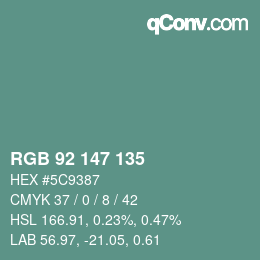 Color code: RGB 92 147 135 | qconv.com