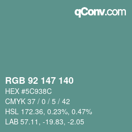 颜色代码: RGB 92 147 140 | qconv.com
