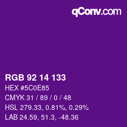 カラーコード: RGB 92 14 133 | qconv.com