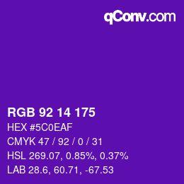 颜色代码: RGB 92 14 175 | qconv.com