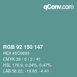 Color code: RGB 92 150 147 | qconv.com