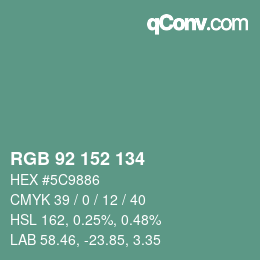 颜色代码: RGB 92 152 134 | qconv.com