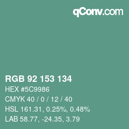颜色代码: RGB 92 153 134 | qconv.com