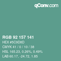 Color code: RGB 92 157 141 | qconv.com