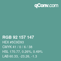 カラーコード: RGB 92 157 147 | qconv.com