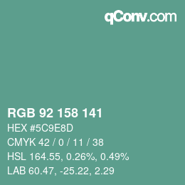 颜色代码: RGB 92 158 141 | qconv.com