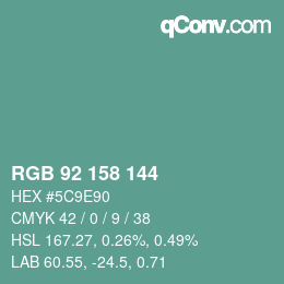颜色代码: RGB 92 158 144 | qconv.com