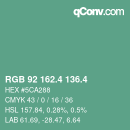 カラーコード: RGB 92 162.4 136.4 | qconv.com