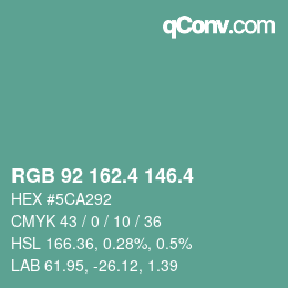 カラーコード: RGB 92 162.4 146.4 | qconv.com