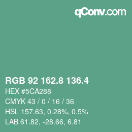 カラーコード: RGB 92 162.8 136.4 | qconv.com