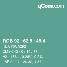 カラーコード: RGB 92 162.8 146.4 | qconv.com