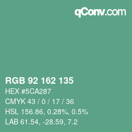 カラーコード: RGB 92 162 135 | qconv.com