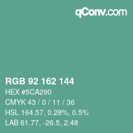 カラーコード: RGB 92 162 144 | qconv.com