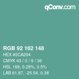 Color code: RGB 92 162 148 | qconv.com