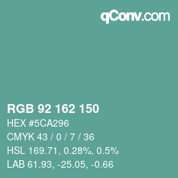 カラーコード: RGB 92 162 150 | qconv.com