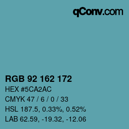 Color code: RGB 92 162 172 | qconv.com