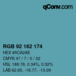 颜色代码: RGB 92 162 174 | qconv.com