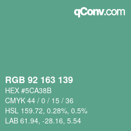 カラーコード: RGB 92 163 139 | qconv.com