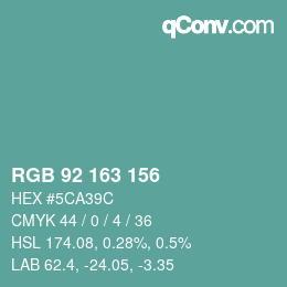 颜色代码: RGB 92 163 156 | qconv.com