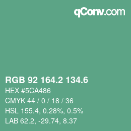 カラーコード: RGB 92 164.2 134.6 | qconv.com
