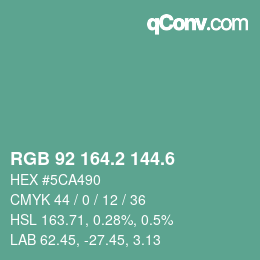 カラーコード: RGB 92 164.2 144.6 | qconv.com