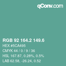 カラーコード: RGB 92 164.2 149.6 | qconv.com
