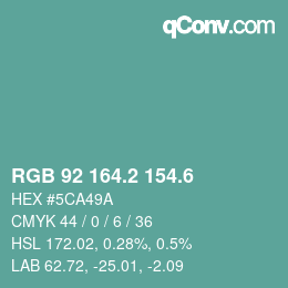 カラーコード: RGB 92 164.2 154.6 | qconv.com