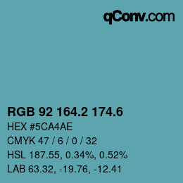 カラーコード: RGB 92 164.2 174.6 | qconv.com
