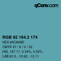 カラーコード: RGB 92 164.2 174 | qconv.com