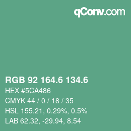 カラーコード: RGB 92 164.6 134.6 | qconv.com