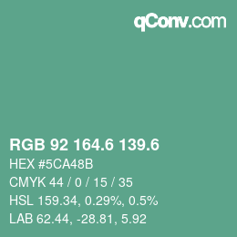 カラーコード: RGB 92 164.6 139.6 | qconv.com