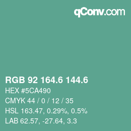 カラーコード: RGB 92 164.6 144.6 | qconv.com