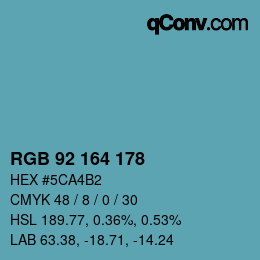 颜色代码: RGB 92 164 178 | qconv.com