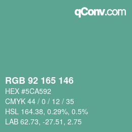 Color code: RGB 92 165 146 | qconv.com