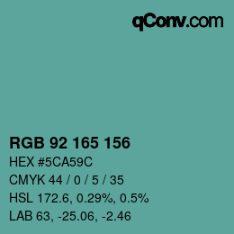 颜色代码: RGB 92 165 156 | qconv.com